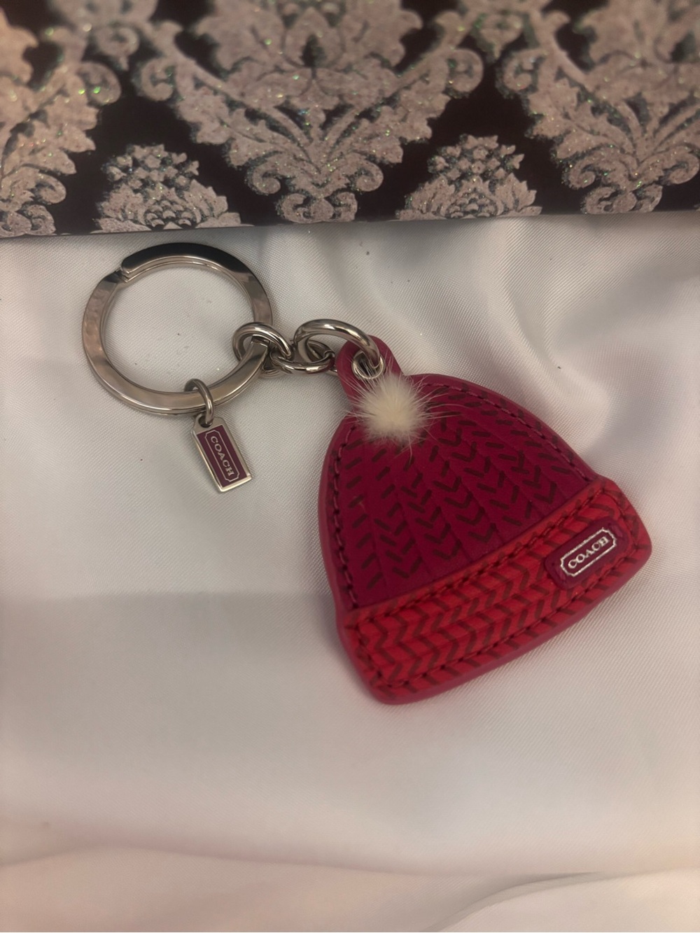 Coach Winter Beanie Hat Bag Charm / Keychain with a fur Pom Pom (Style F67383)